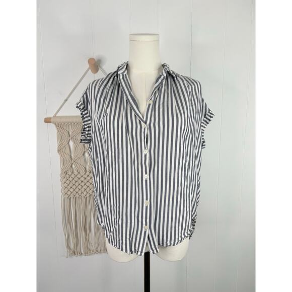 Madewell Central Stripe Button Down Shirt Size XS Short Sleeve Hi Low Top - Picture 3 of 9